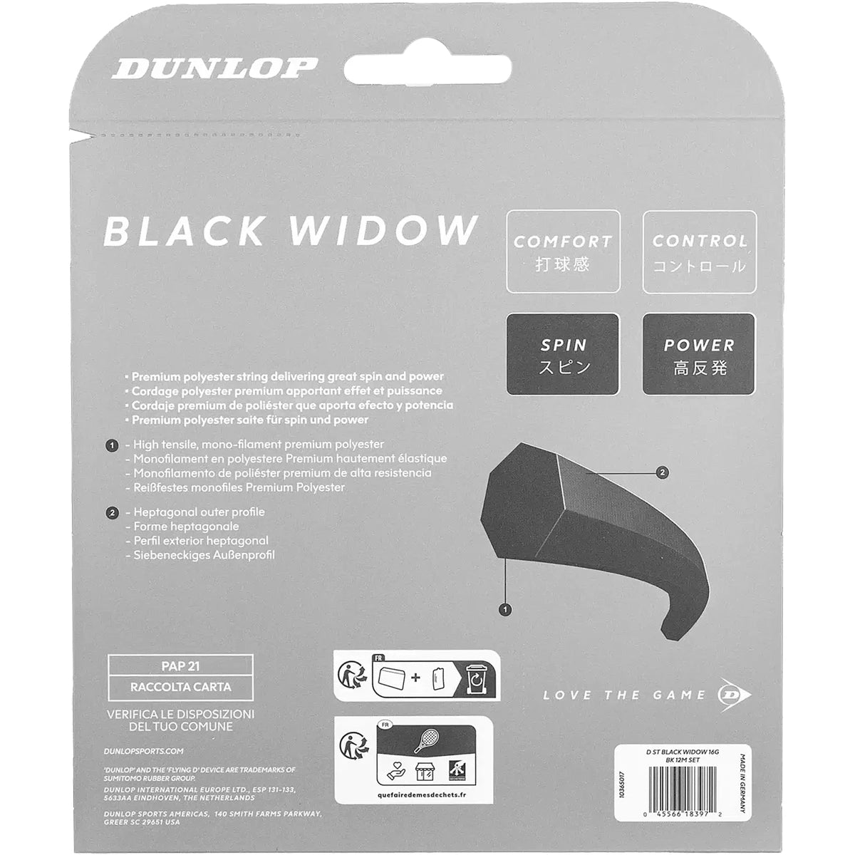 Cordage Dunlop Black Widow (12 Mètres)