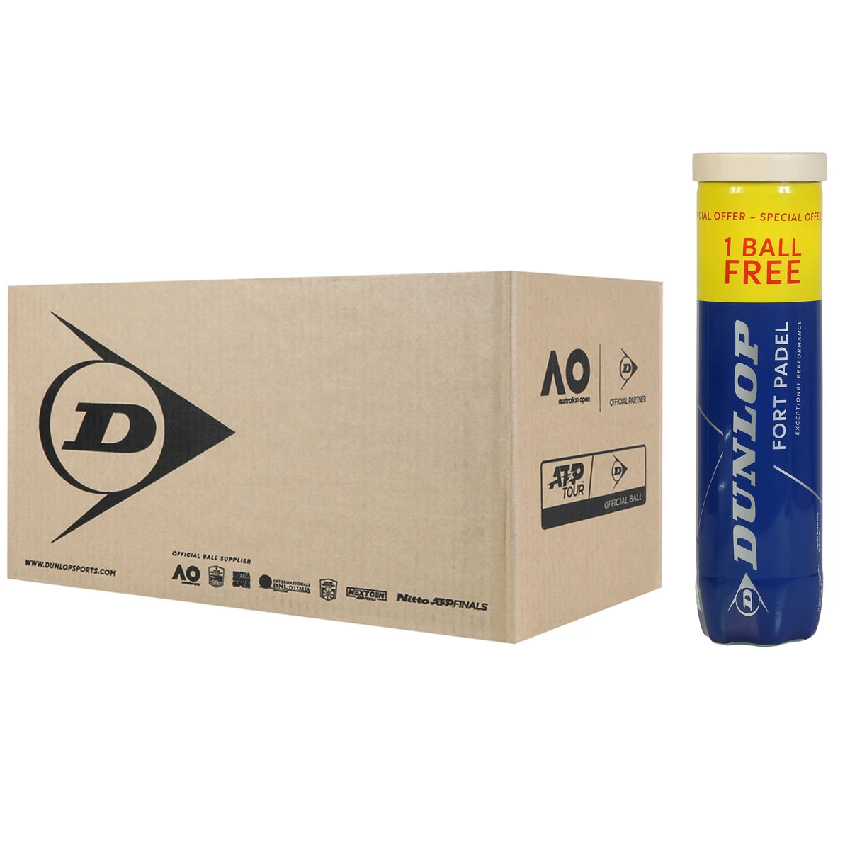 Carton de 18 Tubes de 4 Balles Dunlop Fort Padel