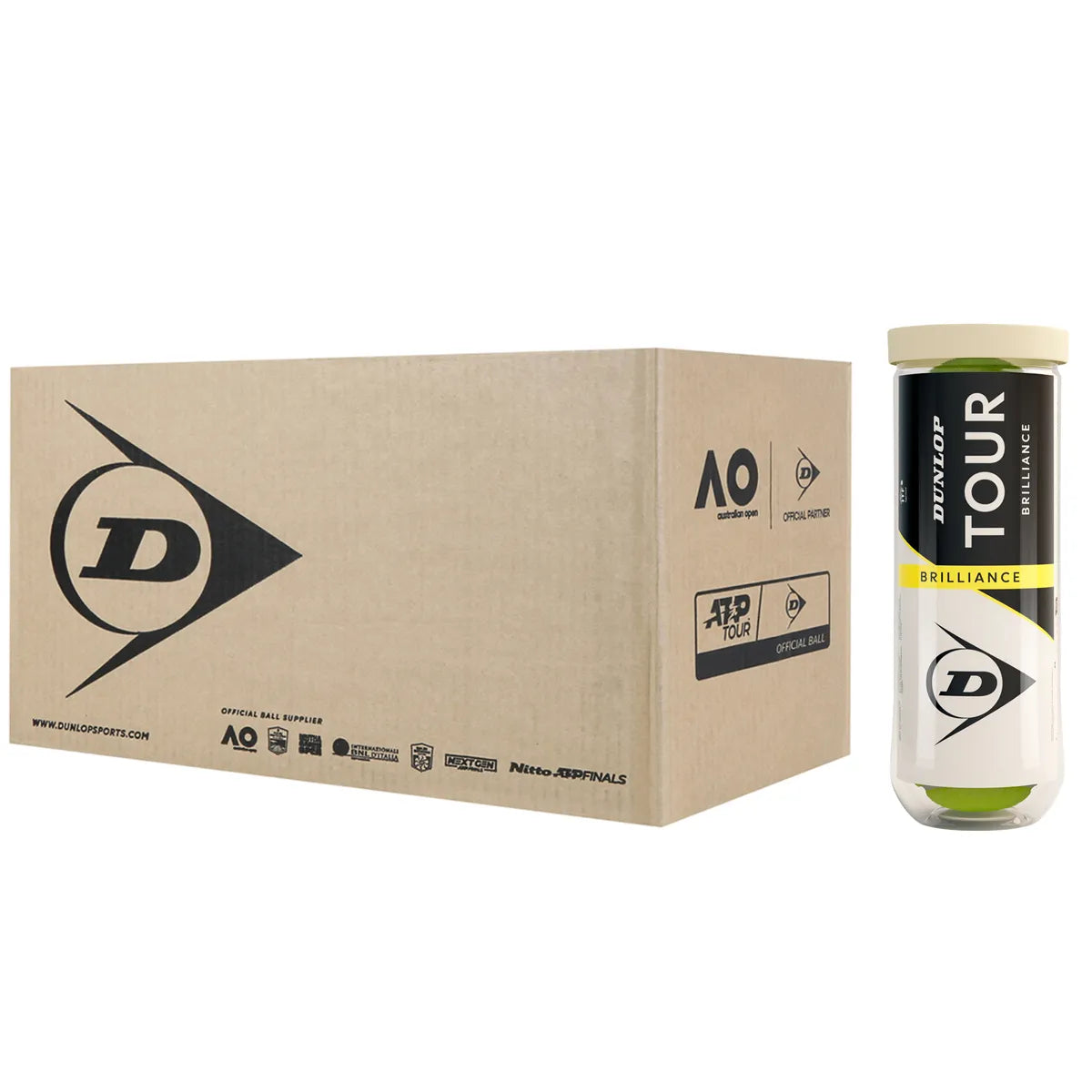 Carton de 24 Tubes de 3 Balles Dunlop Tour Brilliance