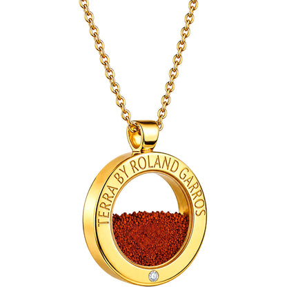 COLLIER ET MEDAILLE TERRA ACCESS ACIER DORE BRILLANT 1 PIERRE GRAND MODELE
