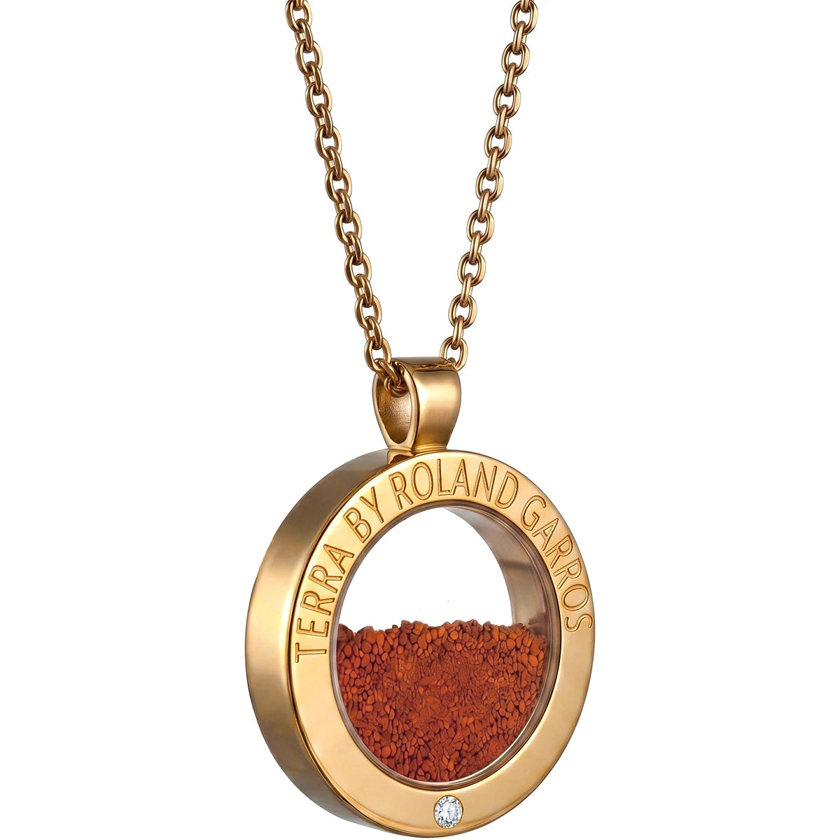 Collier et Medaille Terra Access Acier Dore Mat 1 Pierre Grand Modele