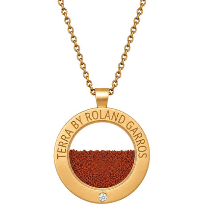 Collier et Medaille Terra Access Acier Dore Mat 1 Pierre Grand Modele