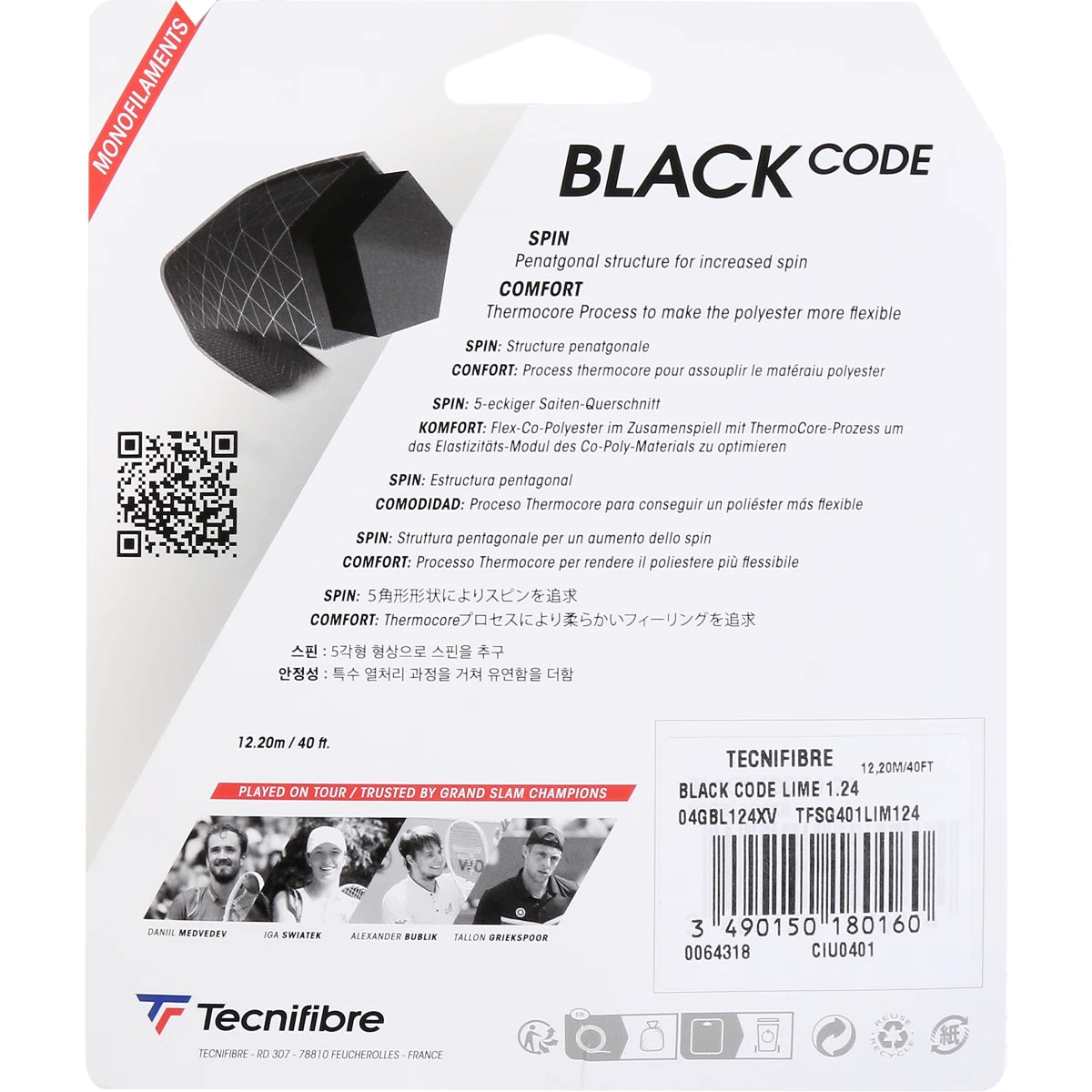 Cordage Tecnifibre Black Code Lime (12 Mètres)