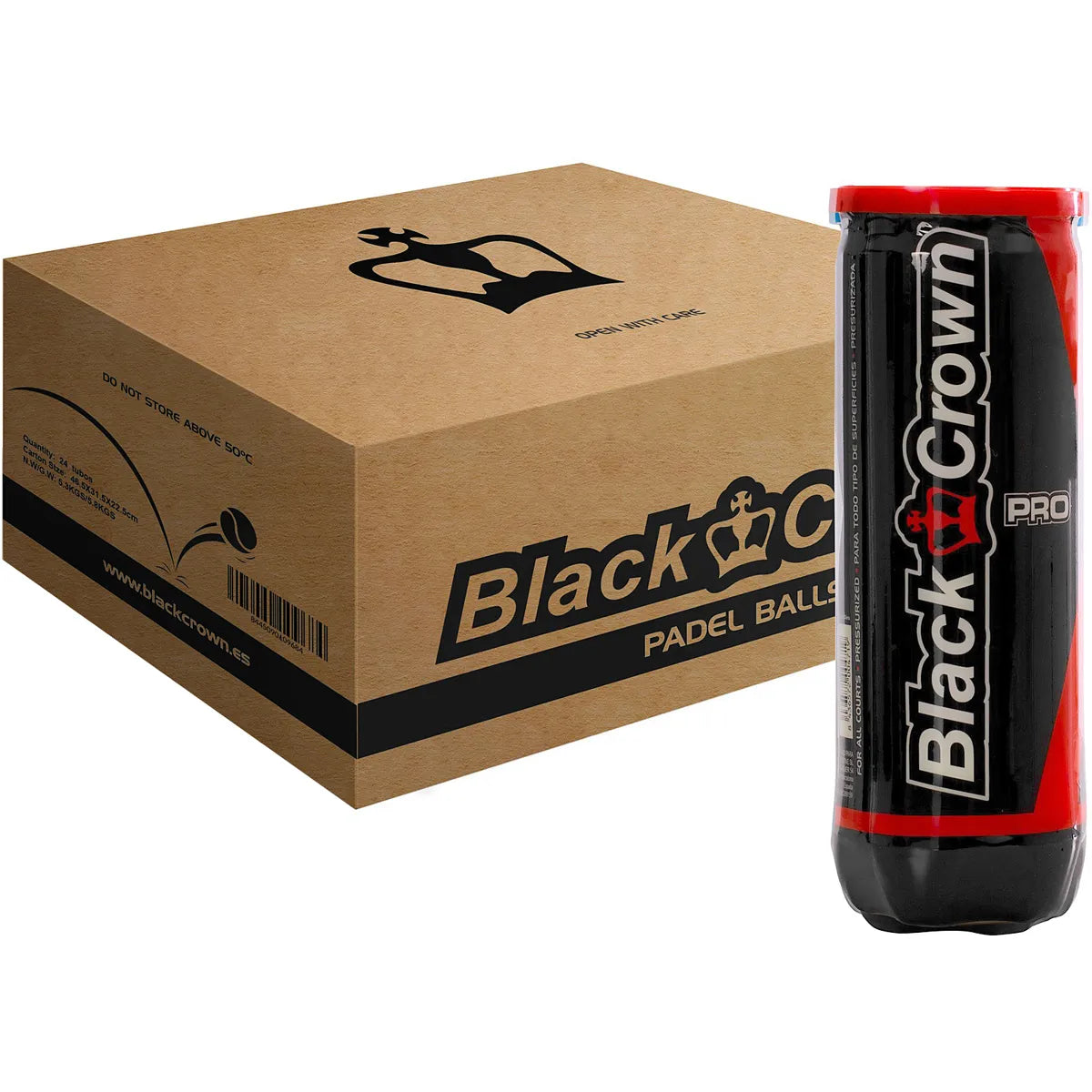 Carton de 24 Tubes de Balles de Padel Black Crown Pro