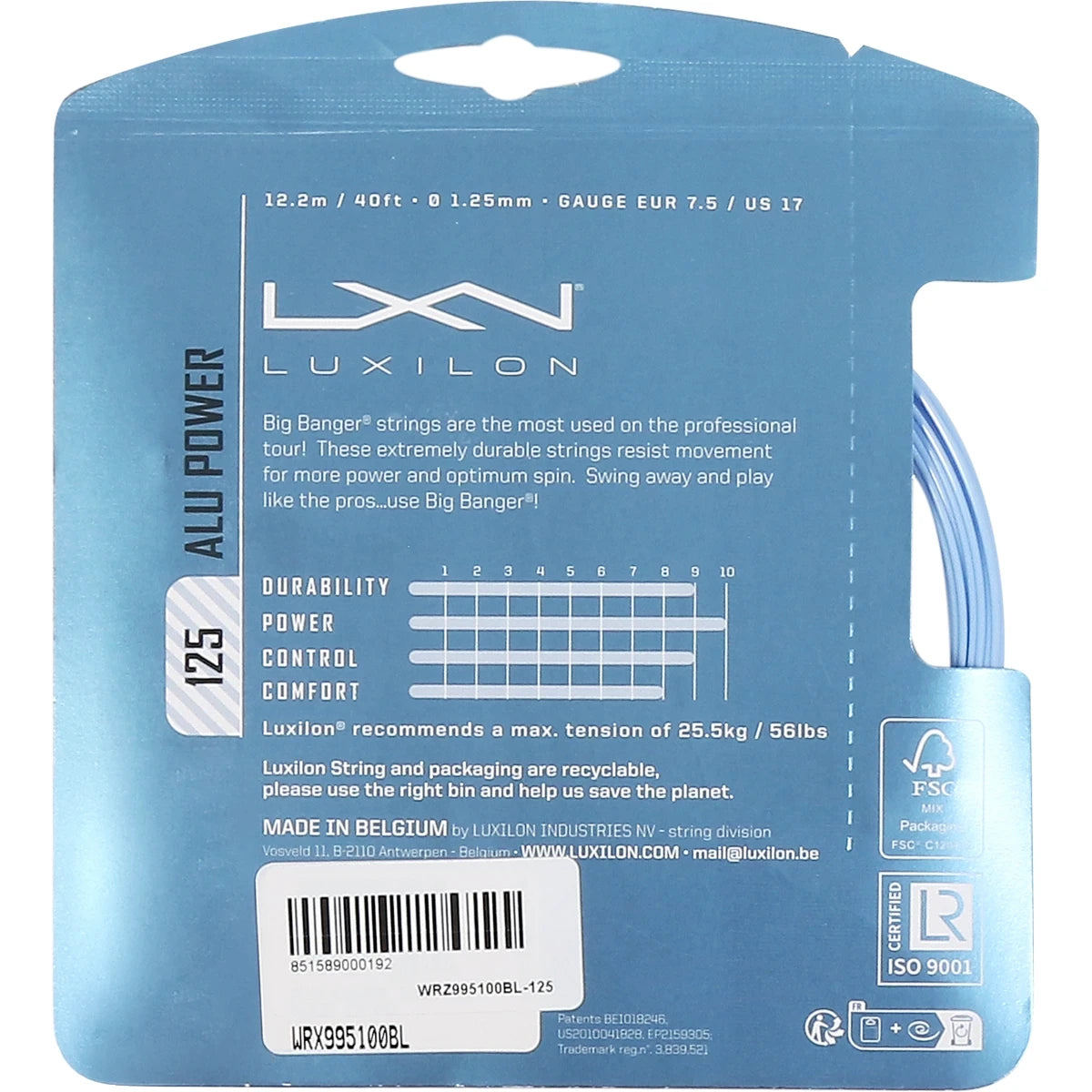 Cordage Luxilon Big Banger Alu Power Ice Blue (12 Mètres)