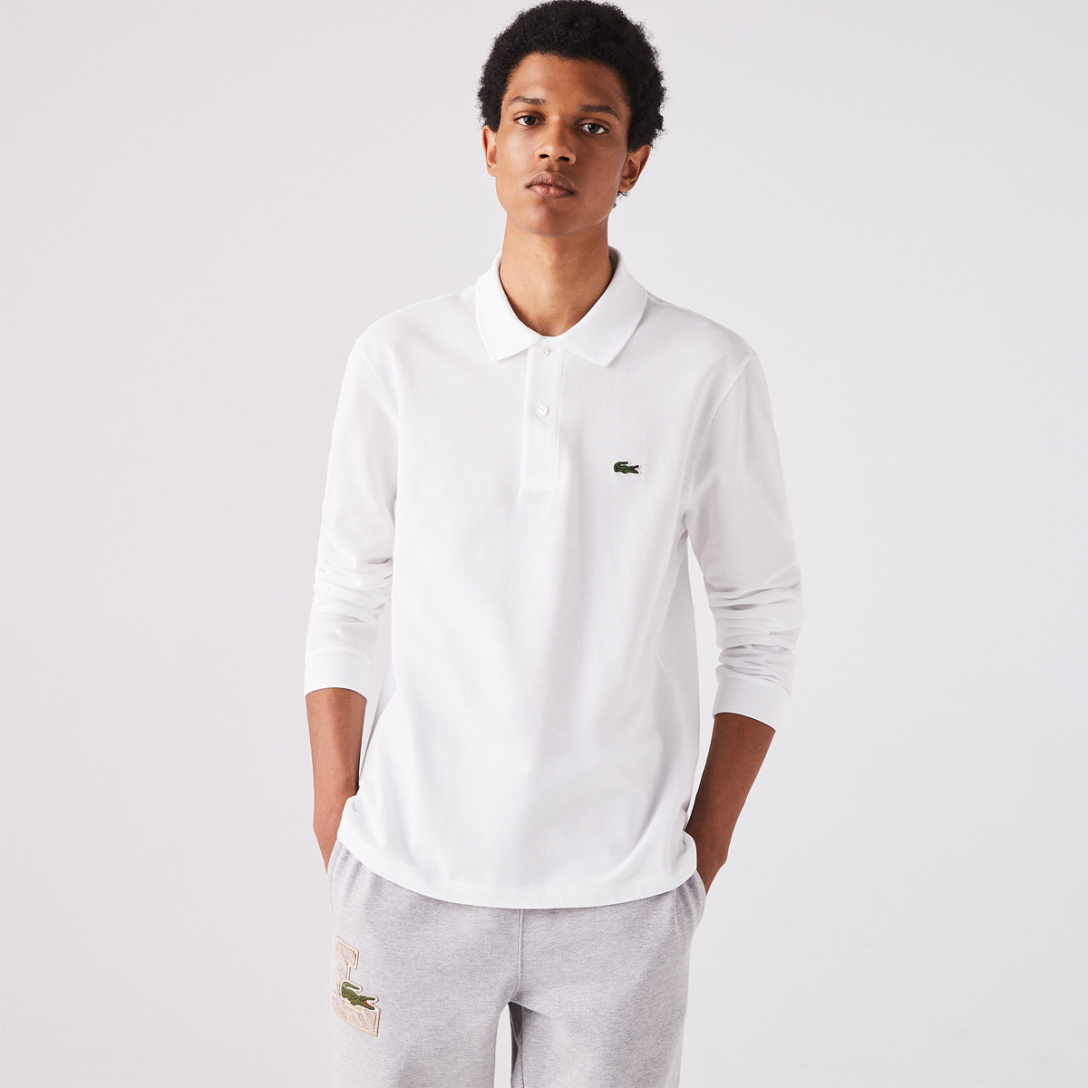 Polo lacoste blanc manche longue on sale homme