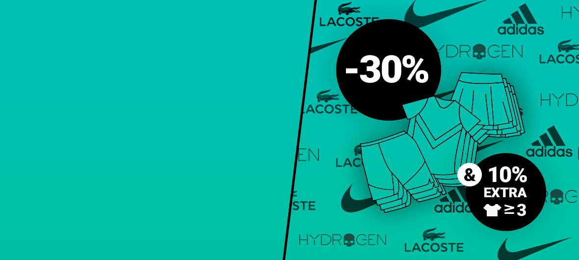 Sconto minimo del 30%: abbigliamento Nike, adidas, Lacoste, Hydrogen